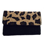Wholesale quality Seed Beaded Leopard Print Crossbody Clutch Open lined inside