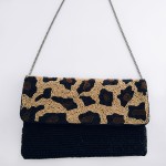 Wholesale quality Seed Beaded Leopard Print Crossbody Clutch Open lined inside