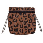 Wholesale quality Leopard Print Seed Beaded Drawstring Handbag Lined inside Dra
