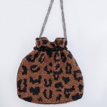Wholesale quality Leopard Print Seed Beaded Drawstring Handbag Lined inside Dra