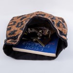 Wholesale quality Leopard Print Seed Beaded Drawstring Handbag Lined inside Dra
