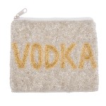 Wholesale silver VODKA Seed Beaded Canvas Pouch Zipper Closure Lined Inside No P