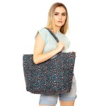 Wholesale leopard Print Canvas Tote Bag Top Zipper Closure Open Lined Inside Ins