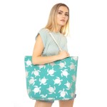 Wholesale metallic Sea turtle Print Canvas Tote Bag Snap Closure One Internal Po