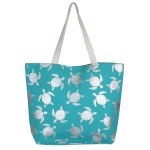 Wholesale metallic Sea turtle Print Canvas Tote Bag Snap Closure One Internal Po
