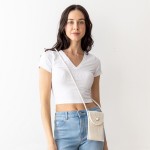 Wholesale woven Cross Body Bag Faux Pearl Accent Snap Closure Strap Long Regular