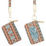 Wholesale aztec Print Card ID Holder Keychain Lanyard Clear Opening ID Zipper Op