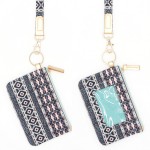 Wholesale aztec Print Card ID Holder Keychain Lanyard Clear Opening ID Zipper Op