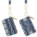 Wholesale aztec Print Card ID Holder Keychain Lanyard Clear Opening ID Zipper Cl