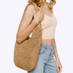 Wholesale straw Hobo Tote Bag Zipper Closure Internal Pocket Paper Straw H Shoul