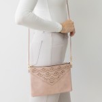 Wholesale laser Cut Lace Pattern Leather Envelope Crossbody Handbag Removable Th