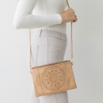 Wholesale laser Cut Tribal Sun Pattern Leather Envelope Crossbody Handbag Remova