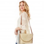 Wholesale scalloped Straw Envelope Handbag Convertible Clutch Crossbody Removabl