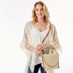 Wholesale scalloped Straw Envelope Handbag Convertible Clutch Crossbody Removabl