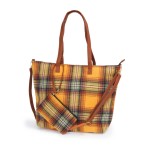 Wholesale plaid Flannel Tote Bag Matching Wristlet Pouch Zipper Closure Detachab