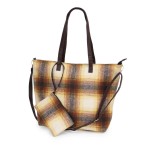 Wholesale plaid Flannel Tote Bag Matching Wristlet Pouch Zipper Closure Detachab