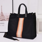 Wholesale canvas Tote Bag Genuine Leather Top Handle Contrast Stripe Magnetic Cl