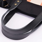 Wholesale canvas Tote Bag Genuine Leather Top Handle Contrast Stripe Magnetic Cl