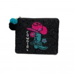 Wholesale cowgirl Boot Hat Beaded Canvas Bag Pom Pom Zipper Fully Lined Inside S