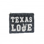 Wholesale texas Love Beaded Canvas Bag Zipper Fully Lined Inside Spot Clean Onl