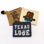 Wholesale cowboy Boot Gold Beaded Canvas Bag Pom Pom Zipper Fully Lined Inside S