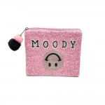 Wholesale moody Smile Beaded Canvas Bag Pom Pom Zipper Fully Lined Inside Spot