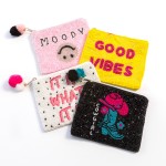 Wholesale moody Smile Beaded Canvas Bag Pom Pom Zipper Fully Lined Inside Spot