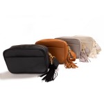 Wholesale solid Color Leather Handbag Matching Strap Tassel Keychain Lined Insid