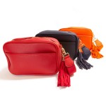 Wholesale solid Color Leather Handbag Matching Strap Tassel Keychain Lined Insid