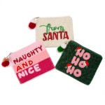 Wholesale naughty Nice Beaded Canvas Bag Pom Pom Zipper Fully Lined Inside Cotto