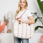 Wholesale woven Cotton Checkered Tote Bag Top Fringe Detail Coordinating Strap Z