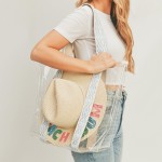 Clear Beach Tote Bag With Multi-Colored Canvas Straps and Hat Carry Insert

- 100% PVC
- Approximately 19"W x 14"H x 5"D