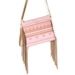 Wholesale aztec Crossbody Canvas Bag Side Tassel Detail Full Zipper Closure Full
