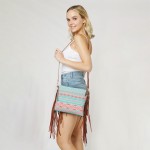 Aztec Crossbody Canvas Bag With Side Tassel Detail 

- Full Zipper Closure
- Fully Lined Inner Pocket With Two Small Open Pockets 
- 100% Polyester 
- Approximately 10.5" W X 9" D 
- Tassel Length 10" L 