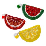 Wholesale seed Beaded Sequin Fruit Coin Purse Zipper Pom Full Zipper Closure Lin