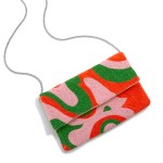 Wholesale retro Swirl Seed Bead Cross Body Bag Magnetic Closure Lined Inside Cha