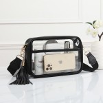 Clear PU Cross Body Bag With Leather Walls and Trim Featuring Detachable Leather Tassel

- Zip Closure
- One Outer Open Pocket
- Detachable Canvas Strap
- Approximately 6.5" T x 10" L x 2.5" W
- Strap Drop 15" - 24" L