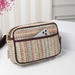 Wholesale straw Cross Body Handbag Leather Trim Detachable Nylon Strap Zip Closu