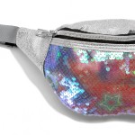 Wholesale silver Metallic Faux Leather Sequin Fanny Pack Sling Bag Full Zip Clos