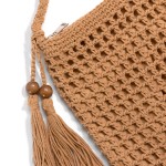 Wholesale crocheted Cross Body Handbag Wood Bead Tassel Accent Full Zip Closure
