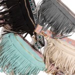 Wholesale faux Suede Fringe Sling Bag Guitar Strap Lined Body Full Zipper Closur