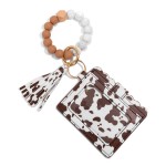 Wholesale cow Print Card Wallet Keyring Bracelet Tassel Scalloped Details Key Ri