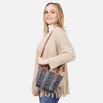 Wholesale western Diamond Print Crossbody Purse Full Zipper Closure Lined Body O