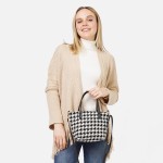 Houndstooth Handbag With Crossbody Straps

- Lined Body
- Full Zipper Closure
- One Main Body Pocket With Open Internal Pocket
- Approximately 9.5" W X 6.5" T X 3.5" D
- Adjustable/Removable Strap 26"-52" L
- Handbag Strap Drop 4" L
- Material : 100% Polyester
