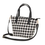 Houndstooth Handbag With Crossbody Straps

- Lined Body
- Full Zipper Closure
- One Main Body Pocket With Open Internal Pocket
- Approximately 9.5" W X 6.5" T X 3.5" D
- Adjustable/Removable Strap 26"-52" L
- Handbag Strap Drop 4" L
- Material : 100% Polyester
