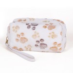 Wholesale fuzzy Paw Print Wristlet Pouch Full Zipper Closure Lined Open Internal