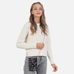 Wholesale sequin Cross Body Pouch Iridescent Liner Rhinestone Studded Fixed Stra