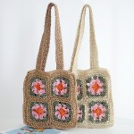 Wholesale straw Woven Granny Square Tote Bag Open Unlined Body W T D Strap L