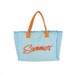 Wholesale sewn Rope Summer Letter Fringed Canvas Tote Bag Full Zipper Closure Li