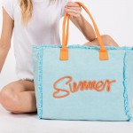 Wholesale sewn Rope Summer Letter Fringed Canvas Tote Bag Full Zipper Closure Li